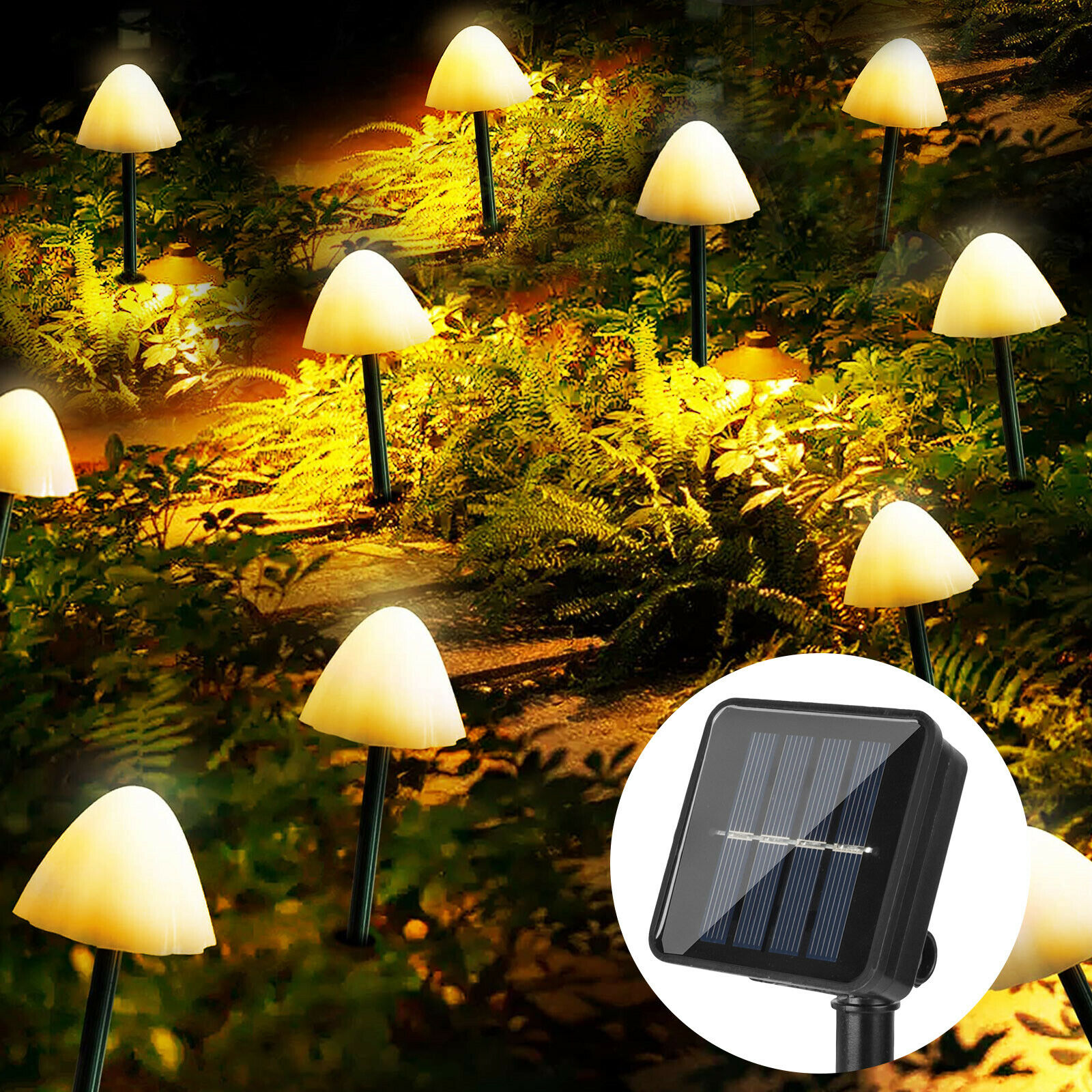 Decoratiune solara 12 ciupercute LED alb cald