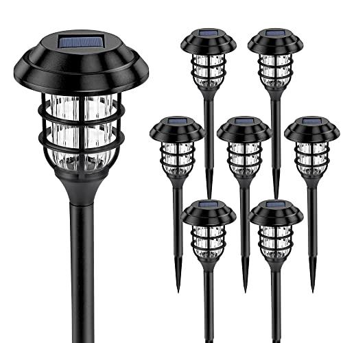 Set 6 lampi solare LED RGB pentru gradina, Alb rece, 40 cm