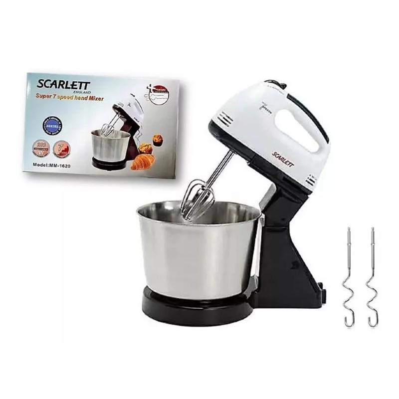 Mixer cu bol 200 W, 7 viteze, 2 teluri, 2 spirale, Scarlett