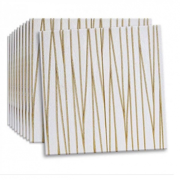 Set 5 x Tapet autoadeziv 3D, 70x70 cm, Alb cu dungi aurii