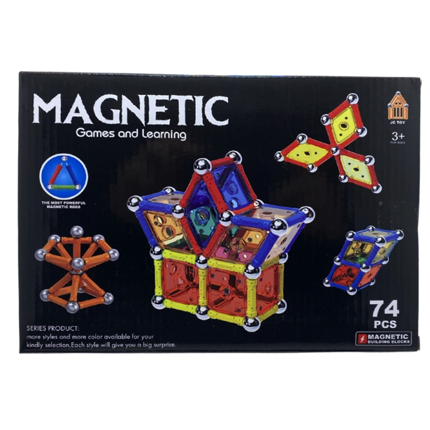 Joc creativ pentru copii, magnetic - 74 piese, Magnastix