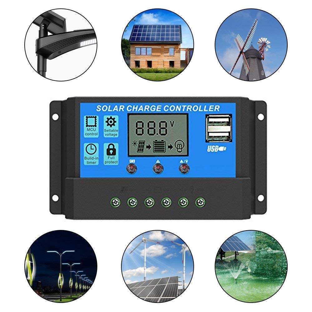 Controler 20A/30A Regulator Solar 12V 24V, cu 2 mufe USB