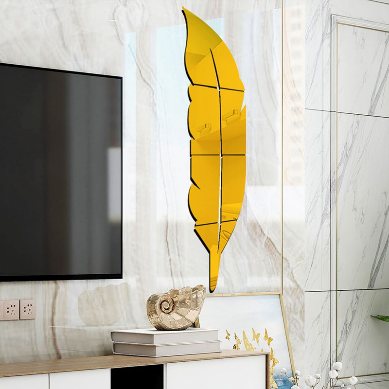 Oglinda decorativa tip frunza, 30 x 120 cm, Auriu