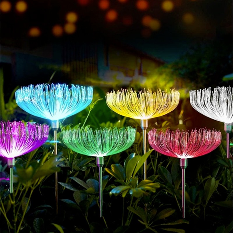 Set 2 x Lampa solara fibra optica RGB, 7 LED, model floare