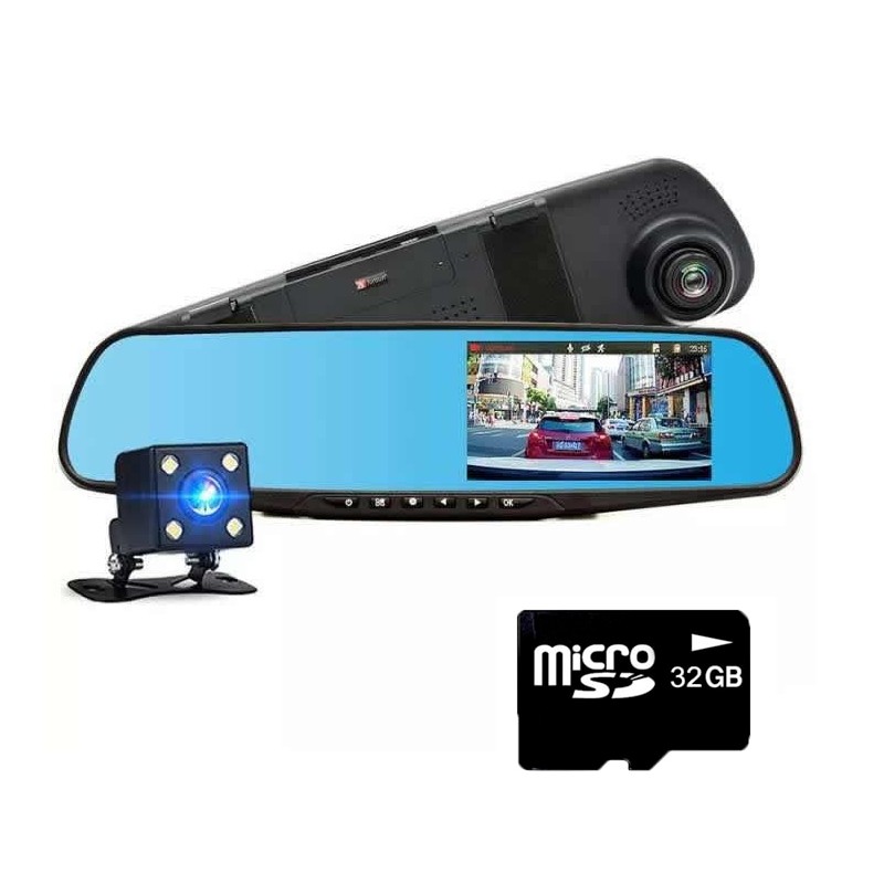 Oglinda auto camera fata-spate Full HD 1080 + Card 32 GB Cadou