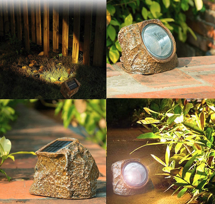 Set 3 x lampa solara cu aspect de piatra