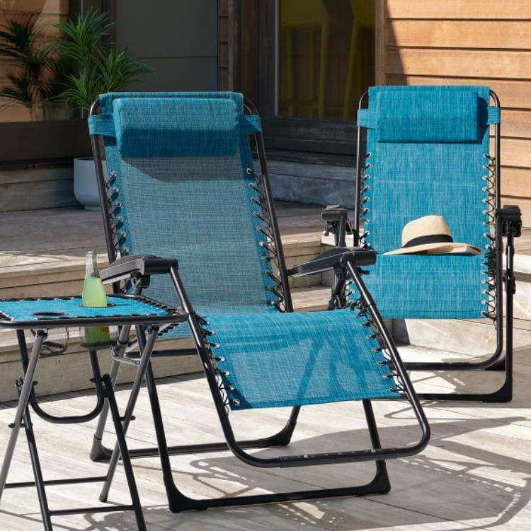 Set 2 x Sezlong pliabil Morgan, Metal, Albastru, 65 x 176 x 80 cm