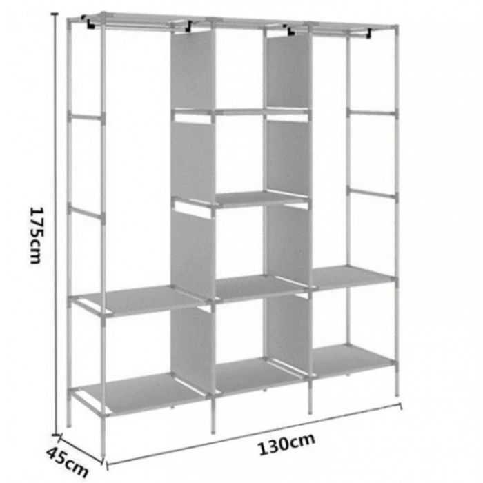 Dulap textil cu 8 rafturi, 130 x 45 x 175 cm