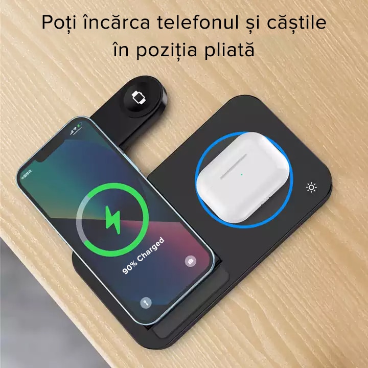 Statie de incarcare wireless pentru telefon, ceas si casti