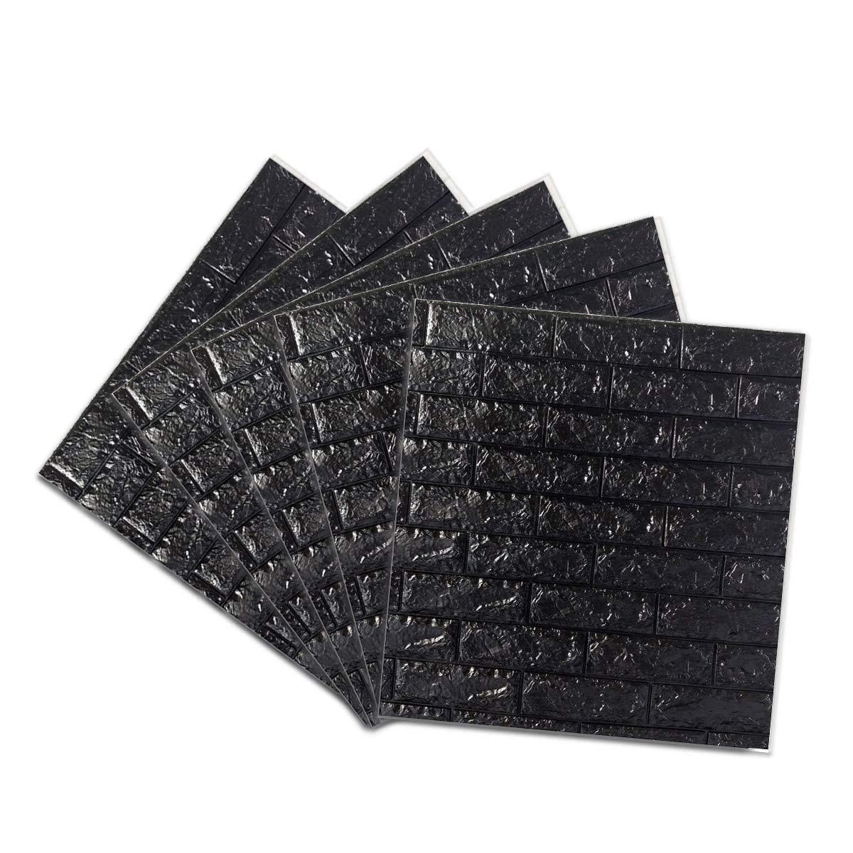 Set 5 x Tapet negru caramida, autoadeziv, 77 x 70 cm, spuma moale 3D