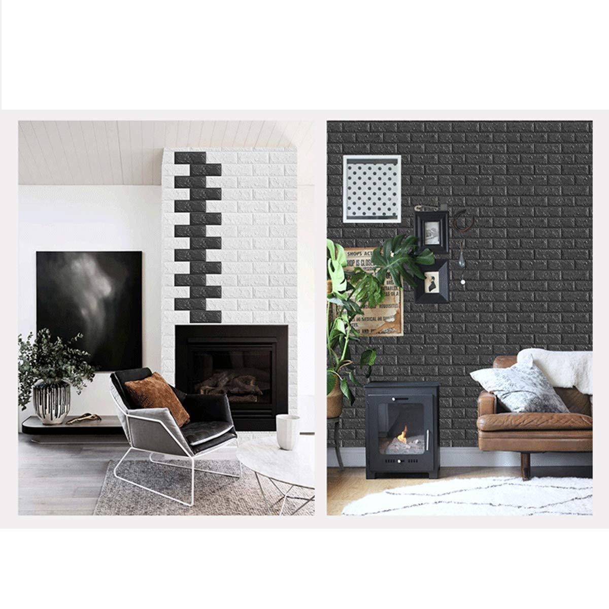 Set 5 x Tapet negru caramida, autoadeziv, 77 x 70 cm, spuma moale 3D