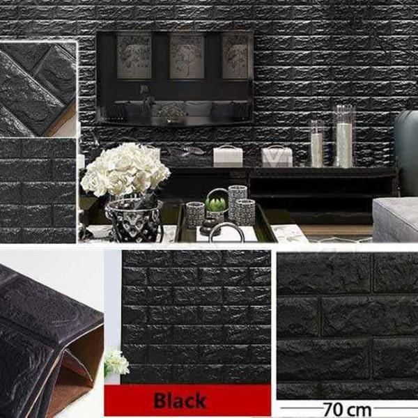 Set 5 x Tapet negru caramida, autoadeziv, 77 x 70 cm, spuma moale 3D