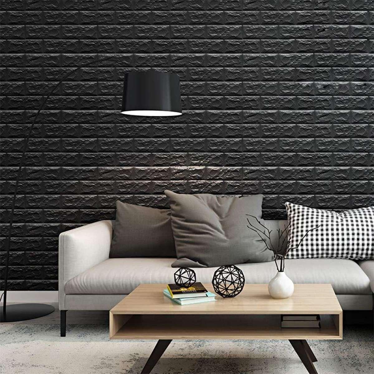 Set 5 x Tapet negru caramida, autoadeziv, 77 x 70 cm, spuma moale 3D