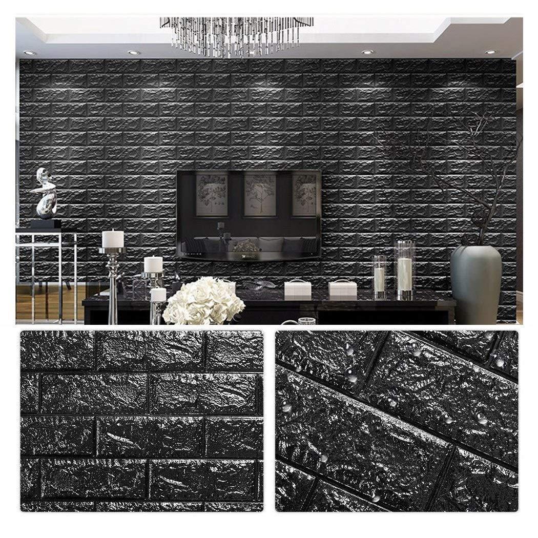 Set 5 x Tapet negru caramida, autoadeziv, 77 x 70 cm, spuma moale 3D
