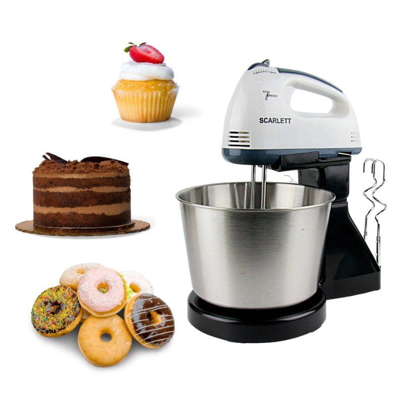 Mixer cu bol 200 W, 7 viteze, 2 teluri, 2 spirale, Scarlett