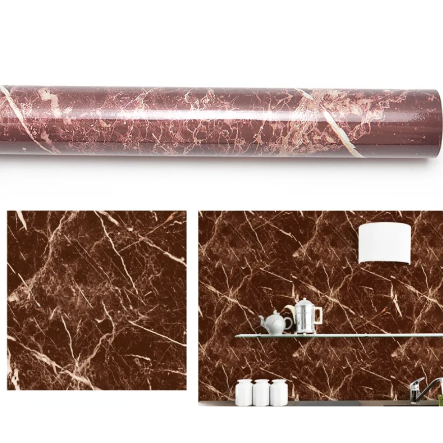 Set 2/3 x Folie autoadeziva imitatie marmura maro 60 x 200 cm