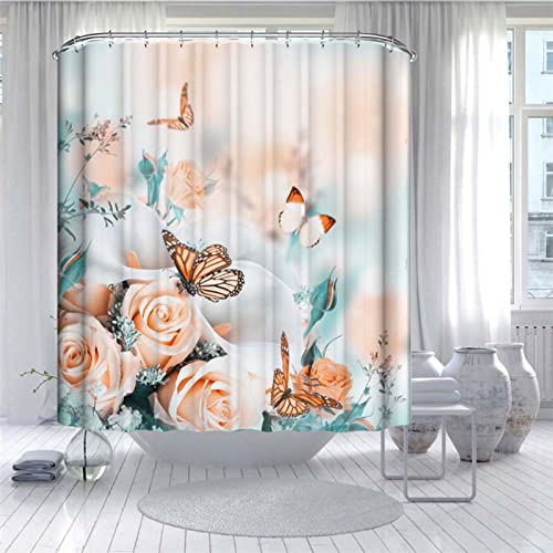 Set baie 4 piese: perdea, covorase si husa de toaleta, Orange Muse