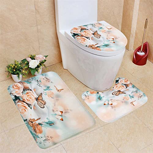 Set baie 4 piese: perdea, covorase si husa de toaleta, Orange Muse