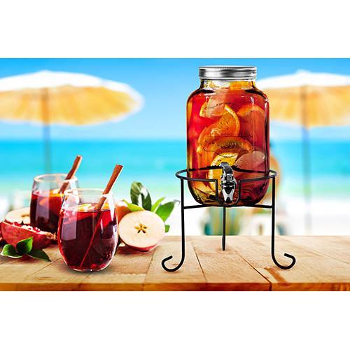 Borcan din sticla cu robinet si suport 4 litri + Pahar tip borcan 600 ml