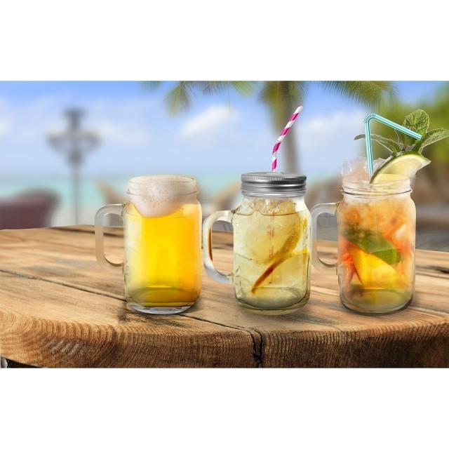 Borcan din sticla cu robinet si suport 4 litri + Pahar tip borcan 600 ml