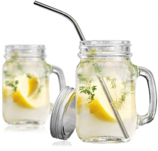 Borcan din sticla cu robinet si suport 4 litri + Pahar tip borcan 600 ml