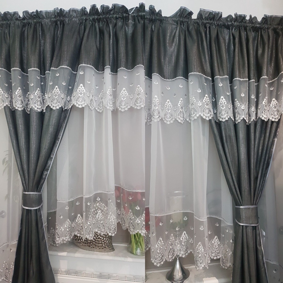 Set perdea cu draperie, Gri inchis