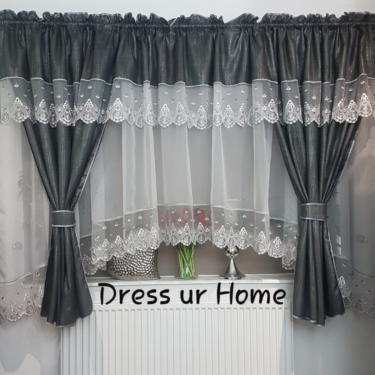 Set perdea cu draperie, Gri inchis