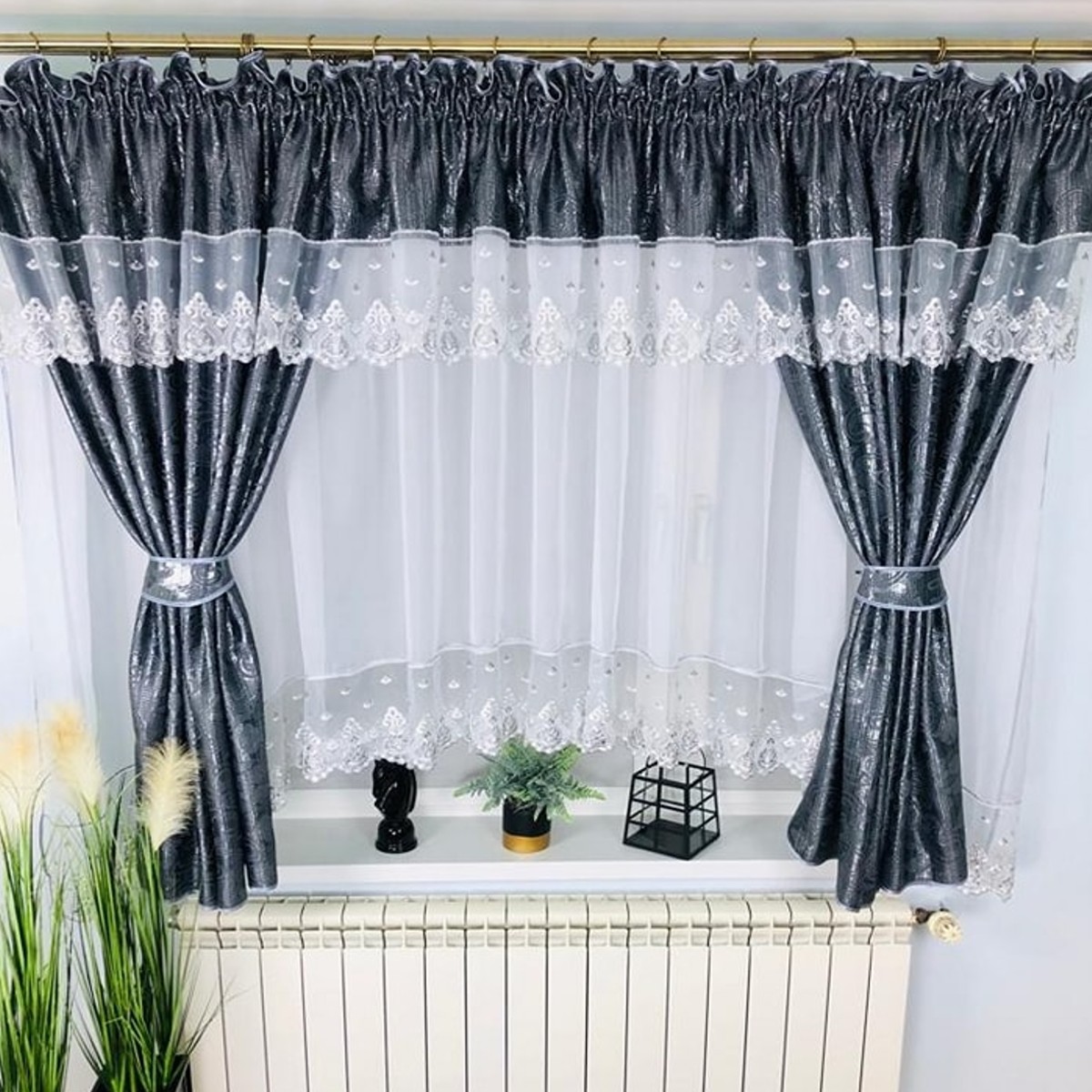 Set perdea cu draperie, Gri inchis