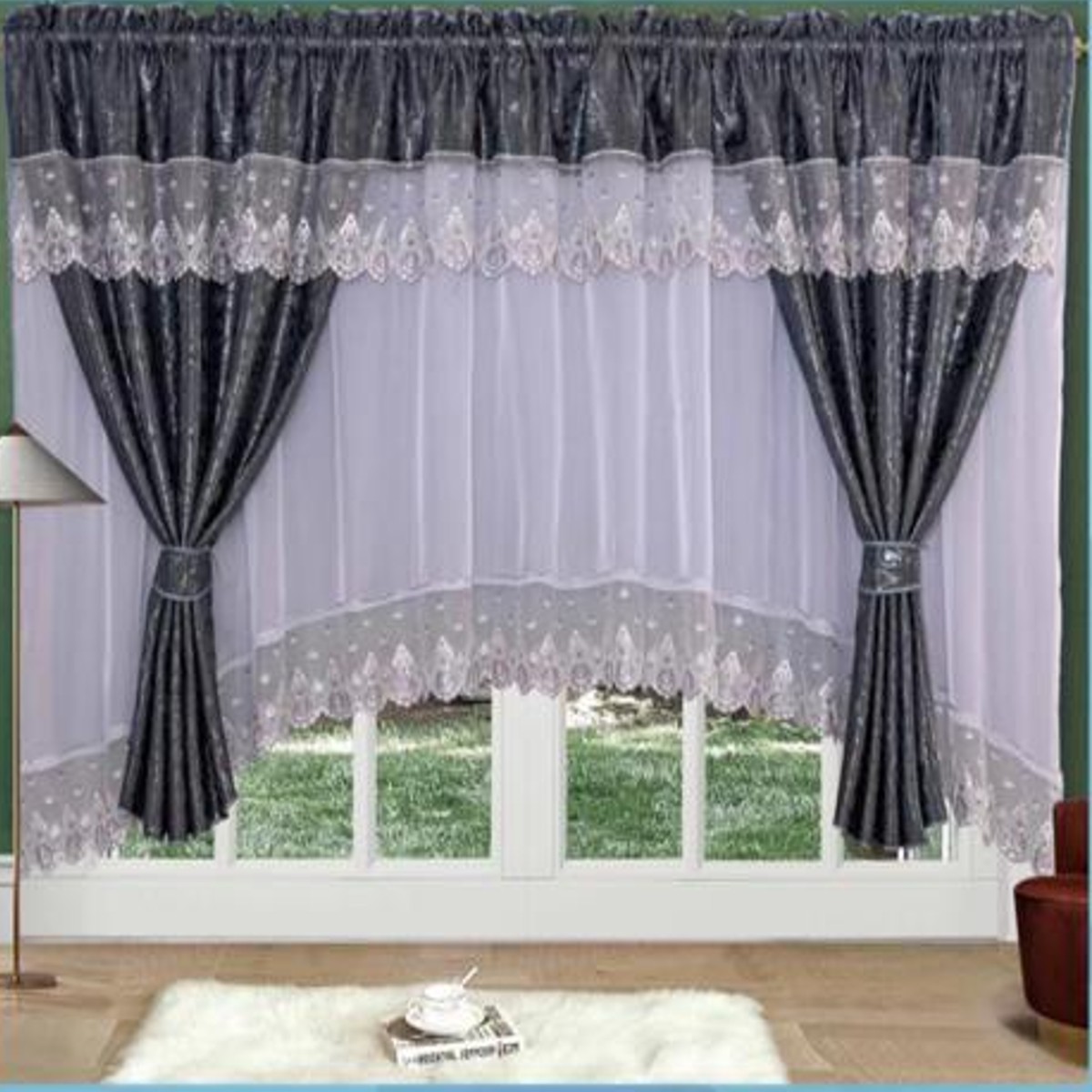 Set perdea cu draperie, Gri inchis