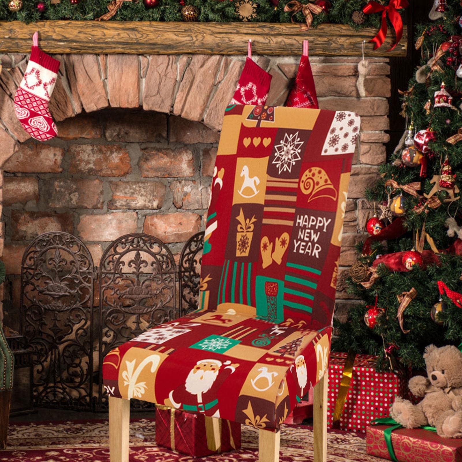 Set 6 huse scaun pentru sarbatori, model Happy New Year