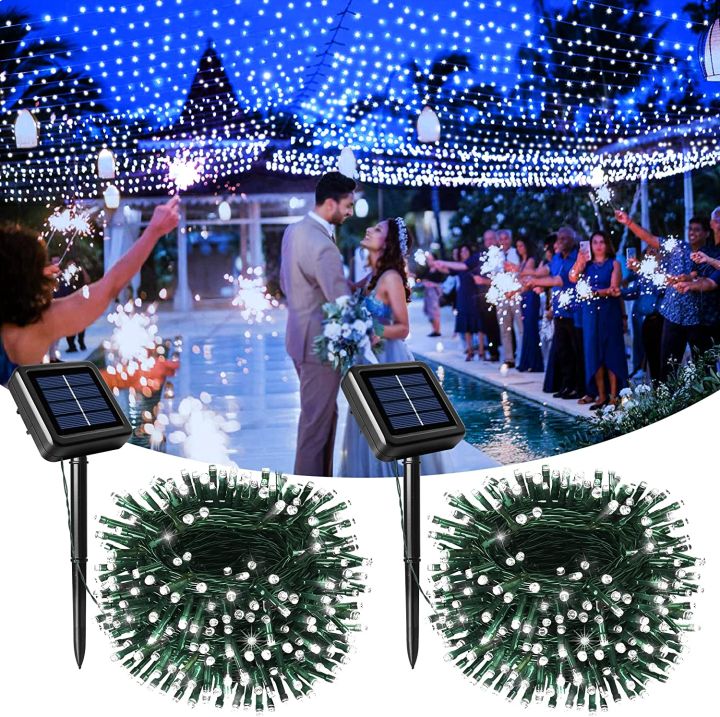 Instalatie cu incarcare solara, 300 LED, 30 metri, Alb rece