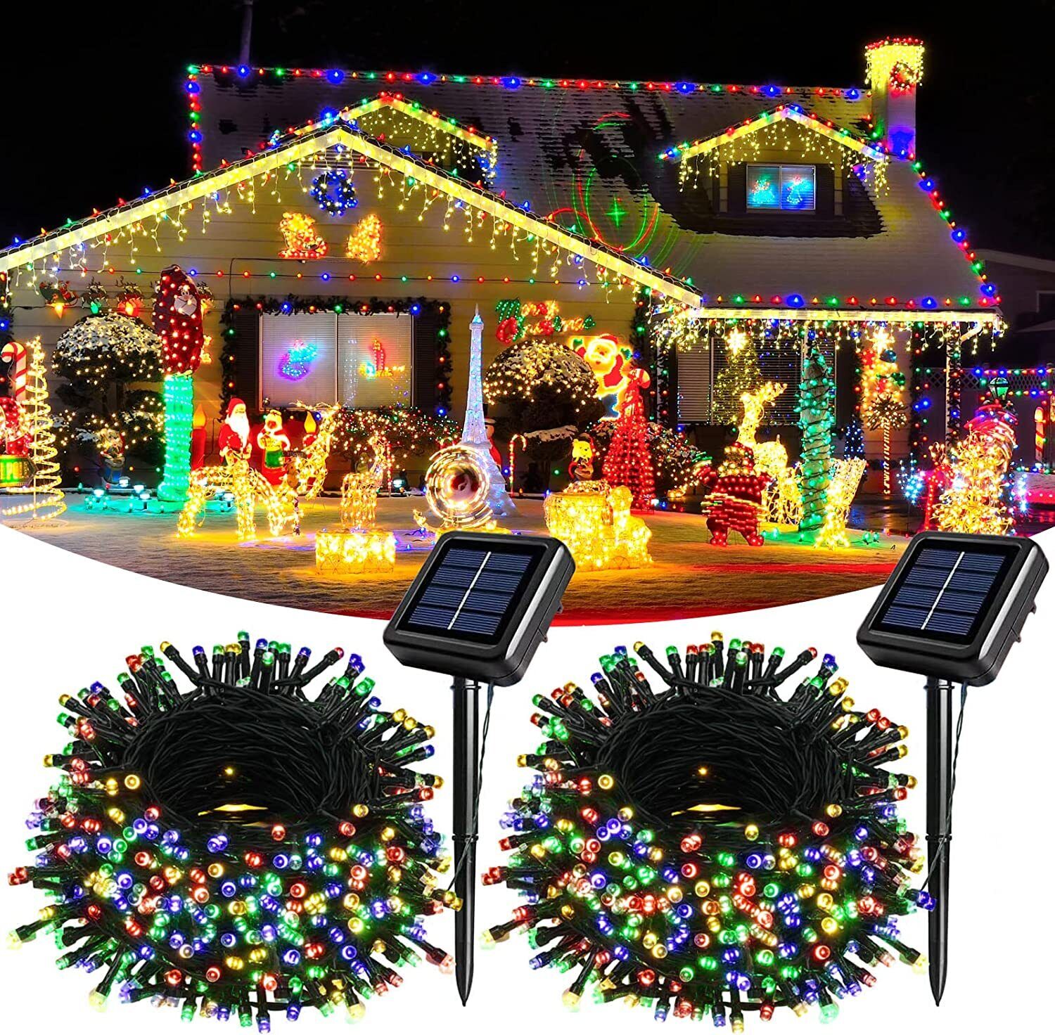 Set 2 x Instalatie solara, 200 LED, 20 metri, Multicolor