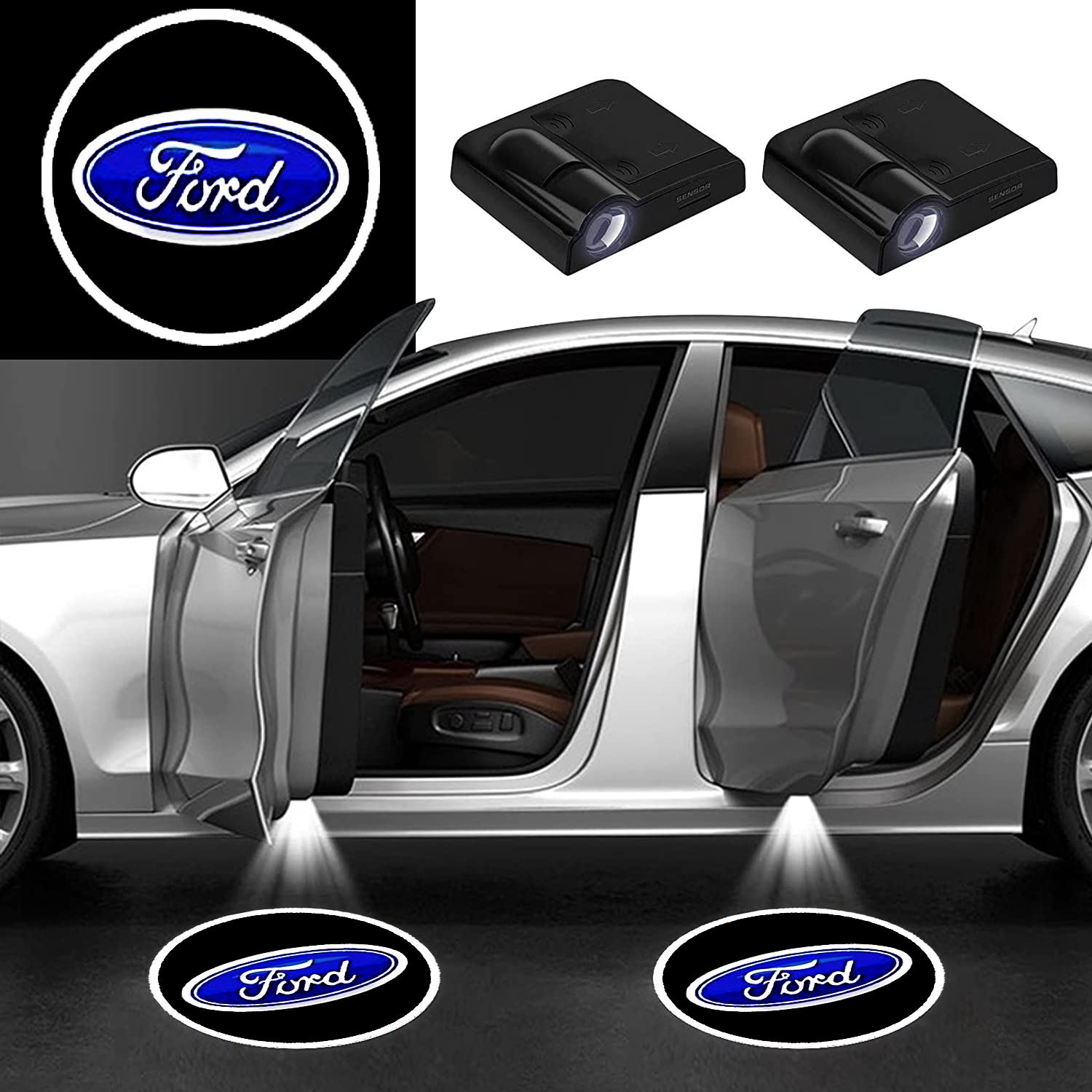 Set 2 holograme LED cu logo Ford, pentru portiere