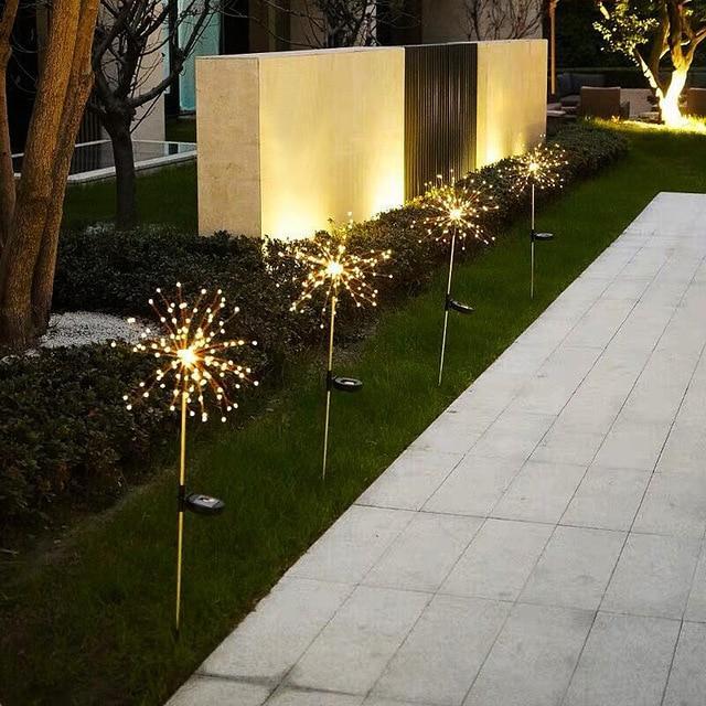 Set 2 x Lampa solara artificii cu suport metalic, lumina calda