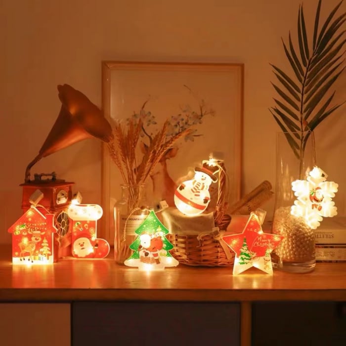 Instalatie de Craciun, 10 figurine LED, 3 metri, Alb Cald / Multicolor