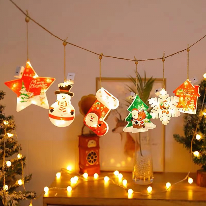 Instalatie de Craciun, 10 figurine LED, 3 metri, Alb Cald / Multicolor
