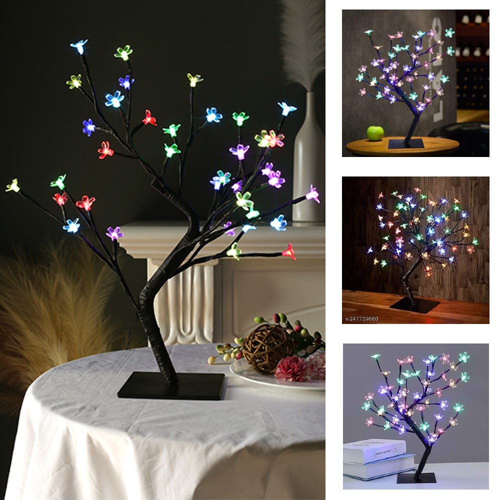 Set 2 x Copac decorativ cu flori de cires, 28 LED, Multicolor