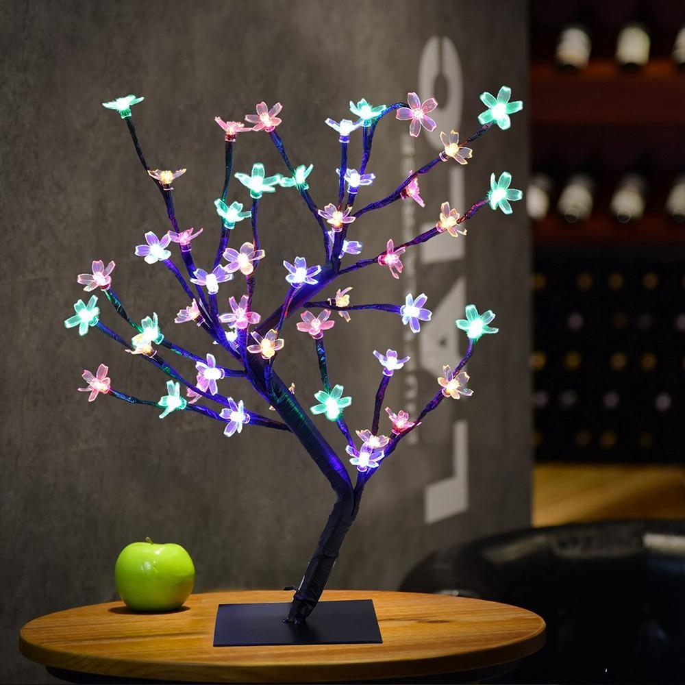 Set 2 x Copac decorativ cu flori de cires, 28 LED, Multicolor