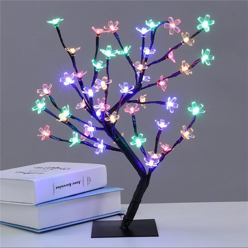 Set 2 x Copac decorativ cu flori de cires, 28 LED, Multicolor
