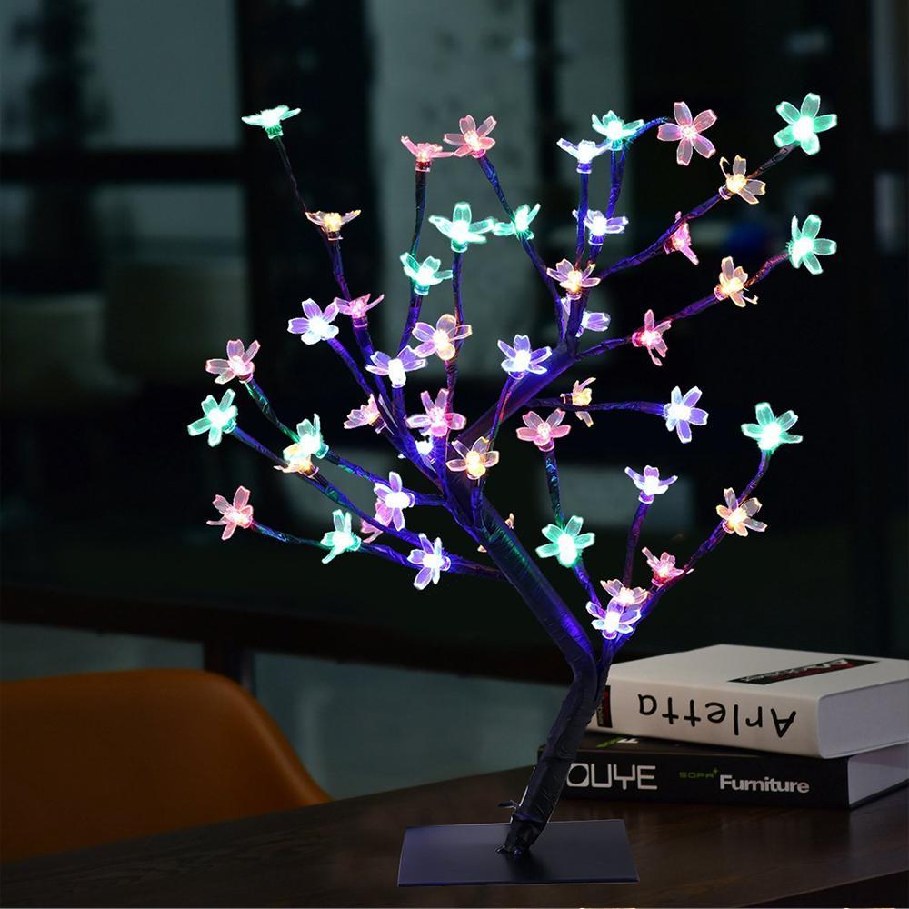 Set 2 x Copac decorativ cu flori de cires, 28 LED, Multicolor