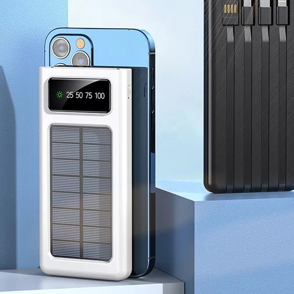 Baterie externa solara 18.000 mAh cu display, Alb