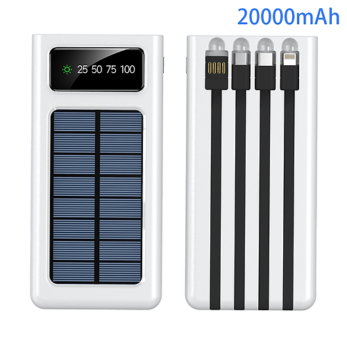 Baterie externa solara 18.000 mAh cu display, Alb