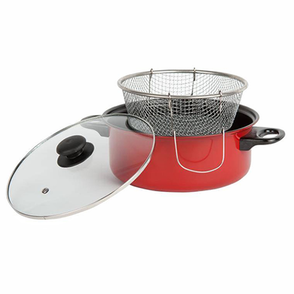 Friteuza teflonata 24 cm cu capac si sita + Set traditional 3 piese
