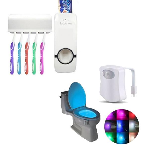 Dozator pasta de dinti + Suport periute + Lampa led toaleta cu senzor