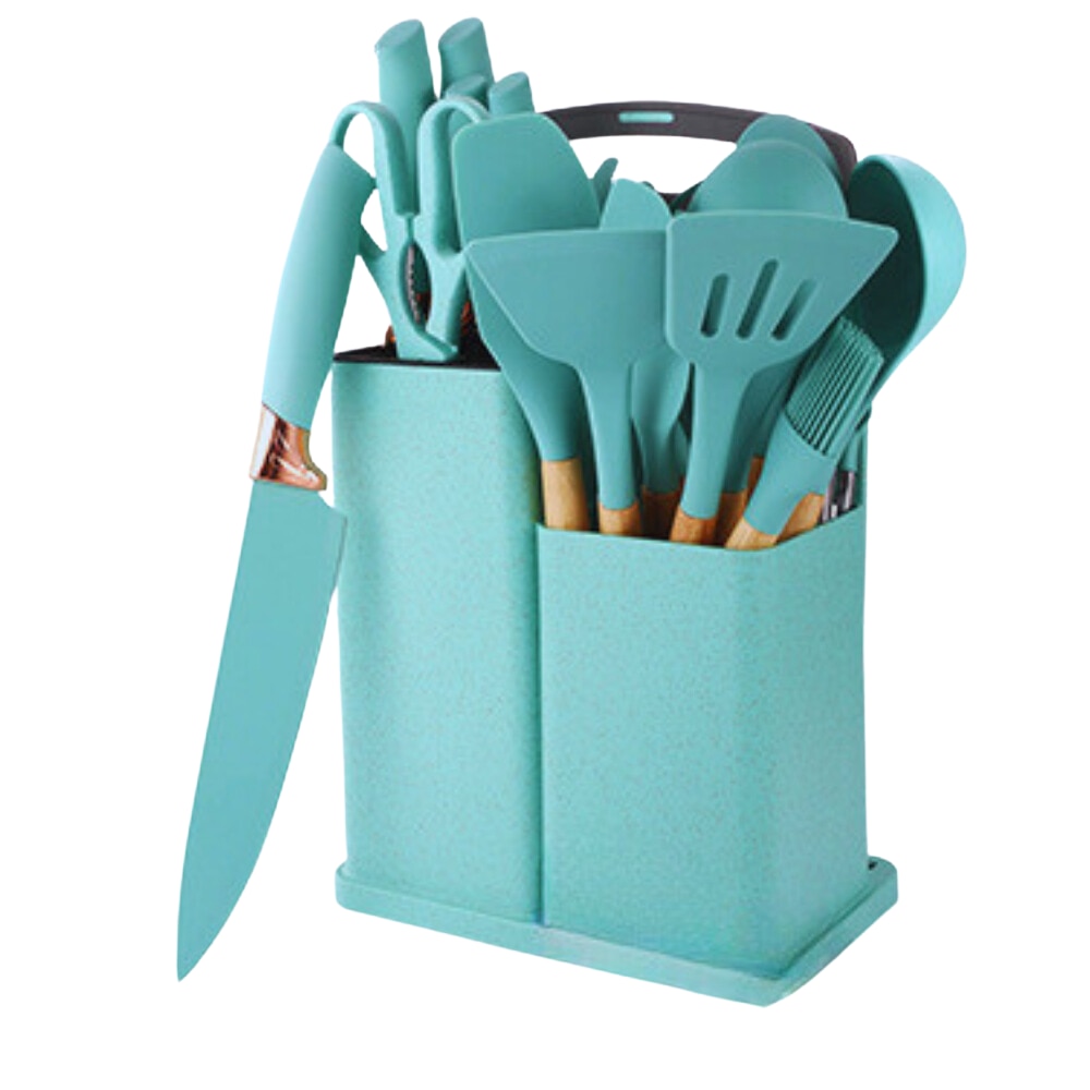 Set 19 ustensile din silicon, pentru gatit - Turcoaz