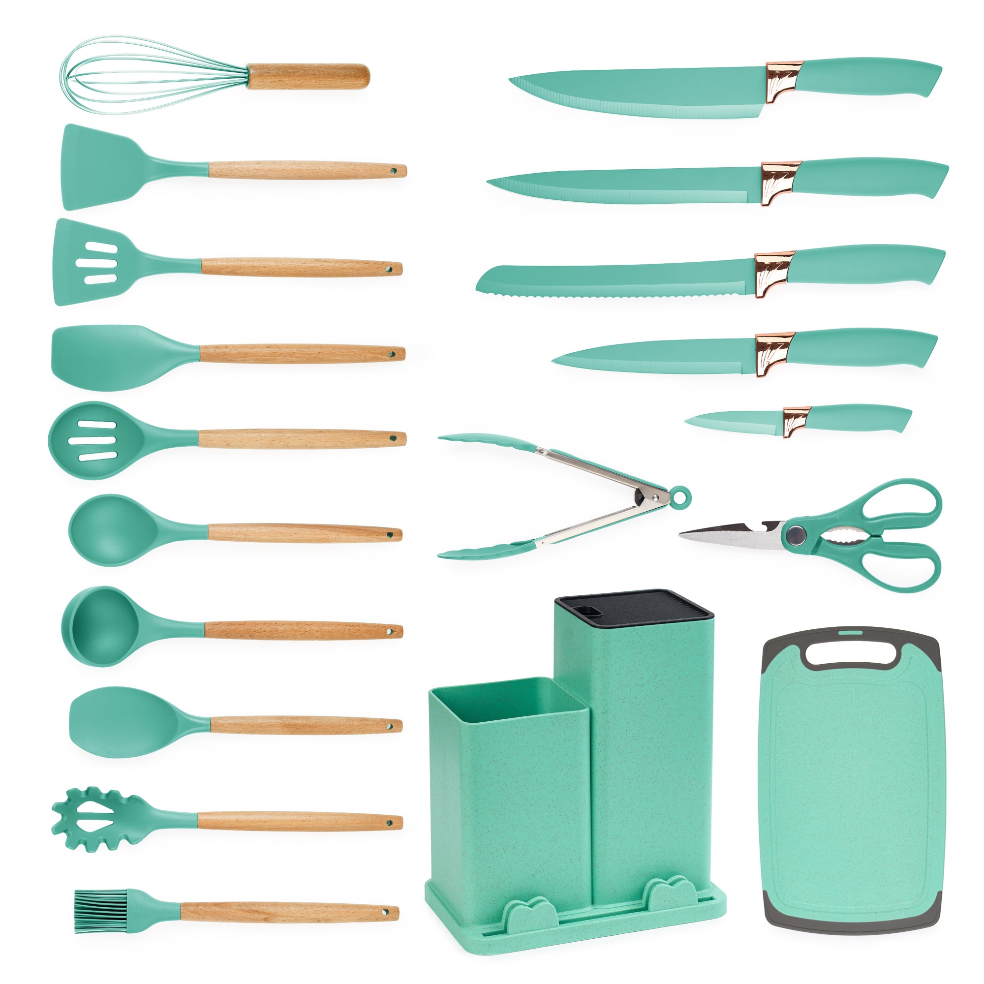 Set 19 ustensile din silicon, pentru gatit - Turcoaz