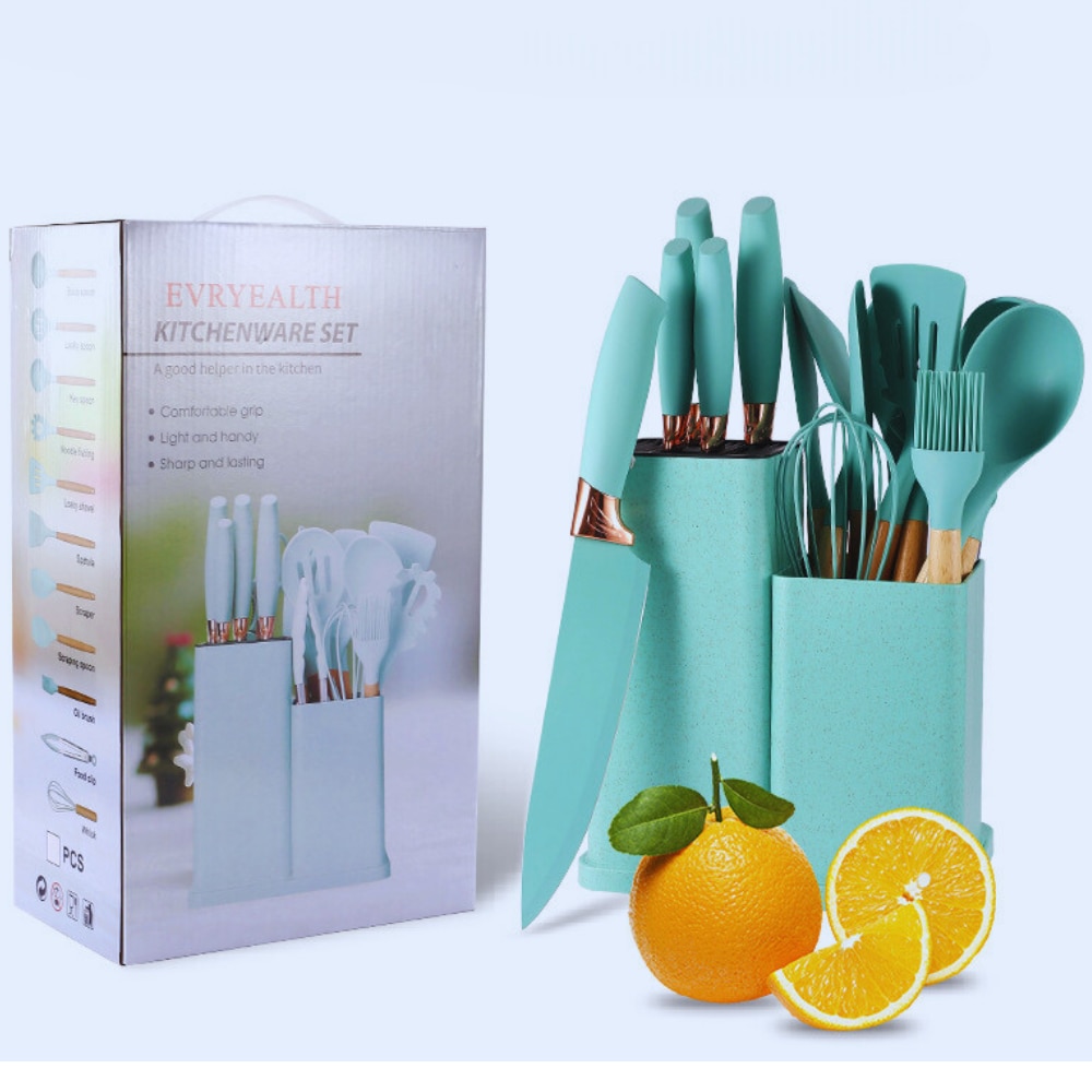 Set 19 ustensile din silicon, pentru gatit - Turcoaz