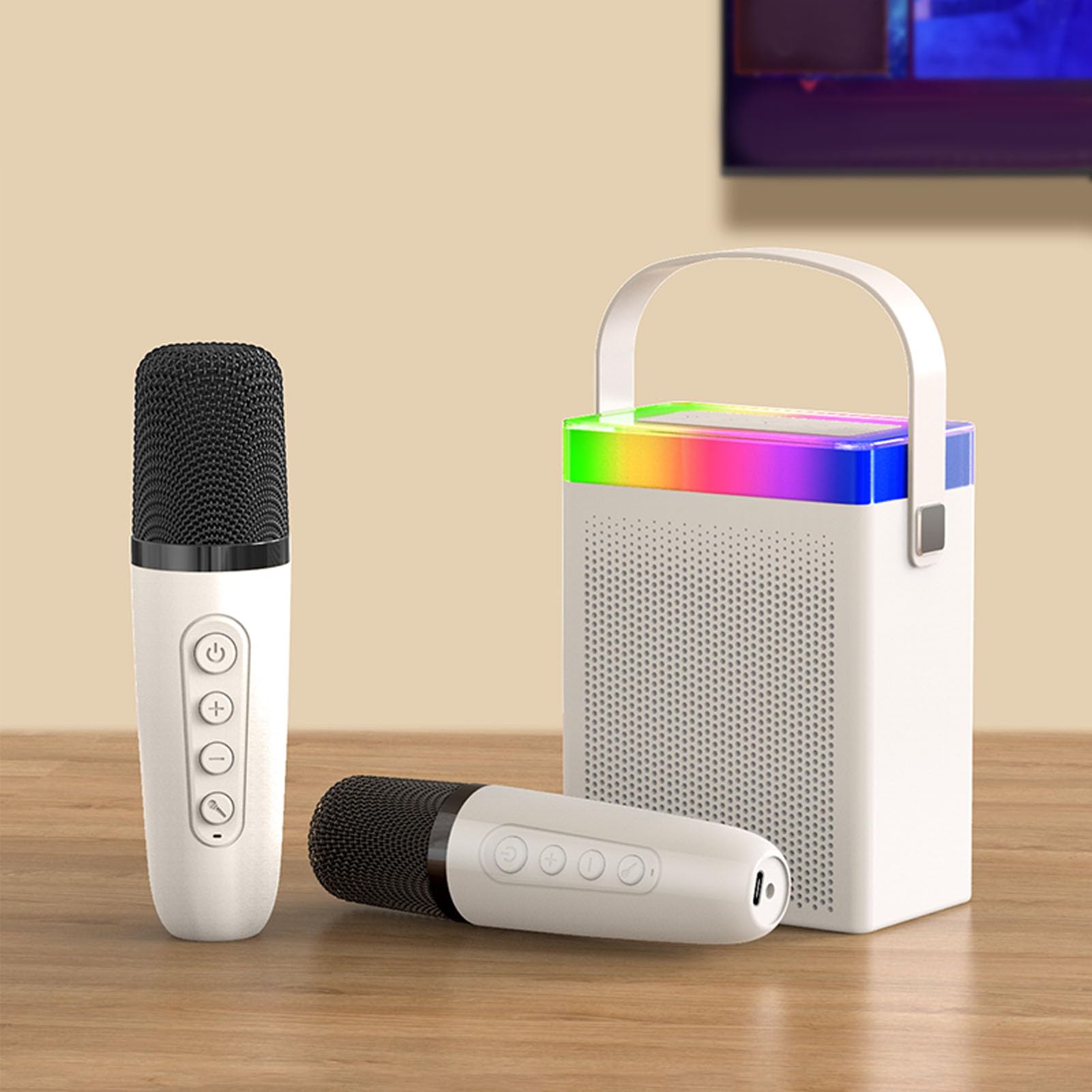 Boxa cu Microfon Karaoke Smart Wireless, Microfon inclus, Alb