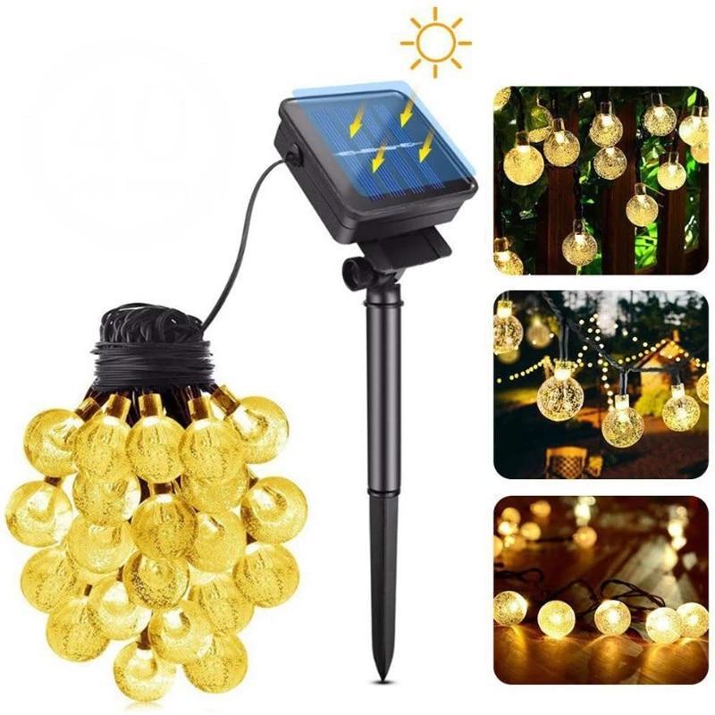 Instalatie solara LED 30 globulete, Alb cald