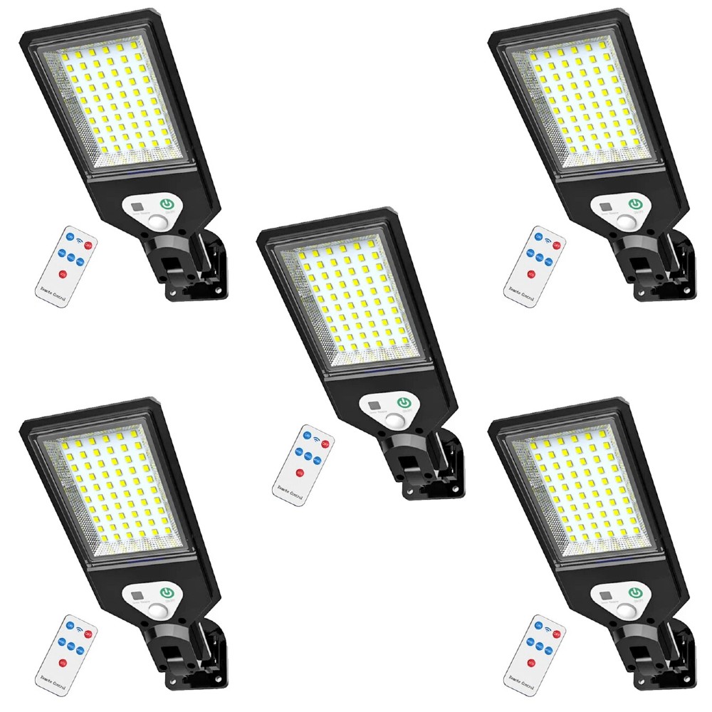 Set 5 x Lampa solara 60 LED, 50 W, Telecomanda, Senzor de Miscare